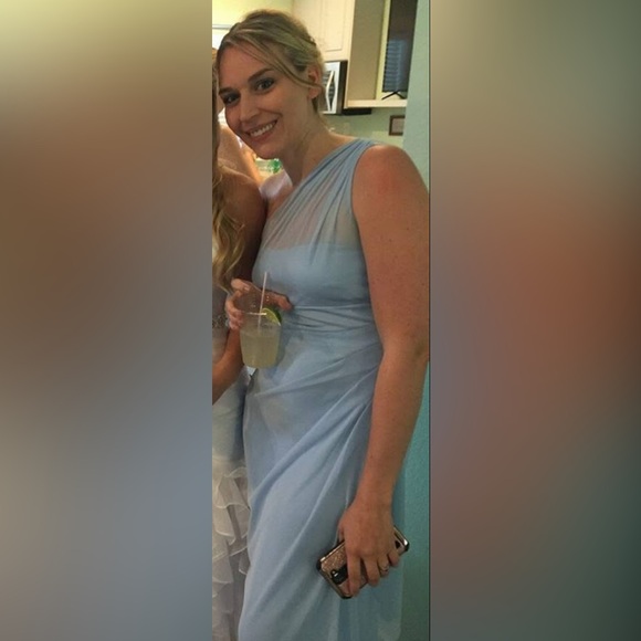 David's Bridal Sky Blue One-Shoulder Gown - Picture 4 of 4